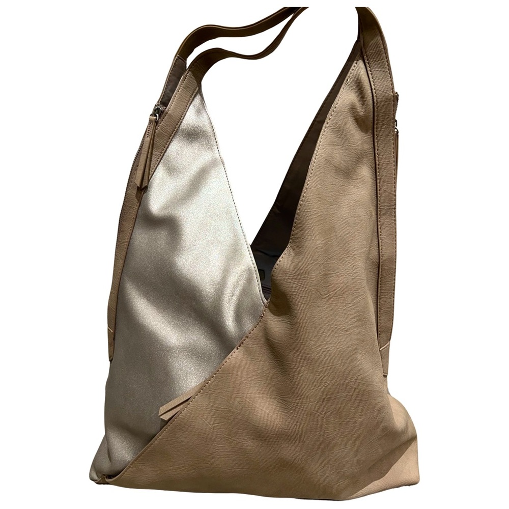 Stella & Dot Hobo Shoulder Handbag Metallic Silver and Muted Gray silver